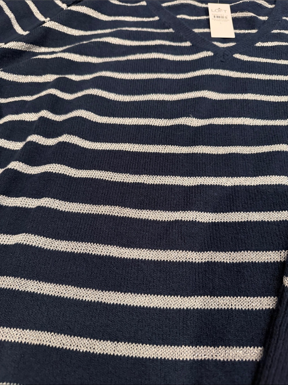LOFT V-neck sequin striped sweater - Picture 2 of 5